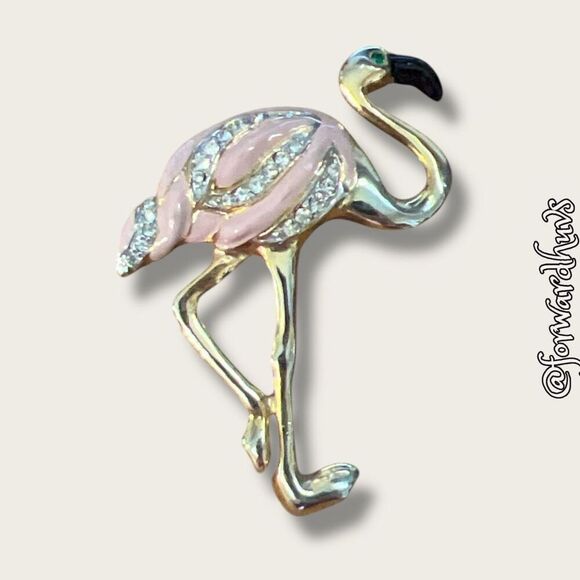 Bundle Sale 3 for $15 | Pink Enamel Flamingo Rhinestone Brooch - Picture 1 of 9